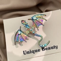 Exquisite enamel dragon brooch with rainbow plating and sparkling crystal accents - Holographic