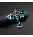 Western dragon brooch with blue enamel wings and green zircon inlay on a silver base - Blue