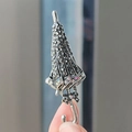 Vintage silver umbrella brooch with black rhinestones and crystal bow accessory - Black