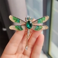 Vintage libelspeld met groene smaragd en diamanten in gouden metalen zetting - Groene Stijl (XZ0288-2)