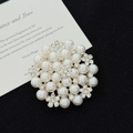 Elegant pearl and rhinestone round brooch with silver flower accents on dark fabric - Creamy White (Silver Base)