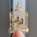 Broche de jaula dorada vintage con pájaros de esmalte colorido sujeto con la mano - XZ0245 Jaula Pájaro (XZ0245)
