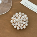 Elegant floral pearl brooch with sparkling rhinestones and golden finish - Pearl (Gold Base)