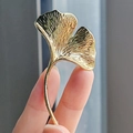 Elegant gold ginkgo leaf brooch featuring fine texture and sparkling metallic finish - Brushed Texture Simple Style (XZ0285-2) / Gold