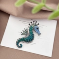 Elegant seahorse brooch with gradient blue rhinestones and retro alloy finish - Seahorse Style (XZ0181-1)