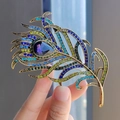 Exquisite peacock feather brooch with vintage alloy and colorful crystal rhinestones - Peacock Feather Style (XZ0347-1)