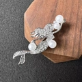 Elegant mermaid brooch with silver finish, micro-pave crystals and white pearls decoration - Silver