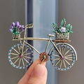 Vintage gold bicycle brooch with colorful rhinestones and floral enamel details - Vintage Gold Bicycle Style (XZ0384-1)