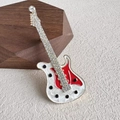 Minimalist electric guitar brooch with red white enamel and sparkling rhinestones - White And Red Enamel (XZ0396-2)