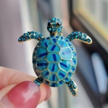 Creative turtle brooch with blue enamel shell and crystals on a gold-plated base - Blue Turtle Brooch
