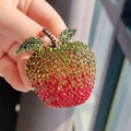 Close-up of a vintage apple brooch with colorful crystals and gradient red finish - Red Apple (XZ0454-1 Red)