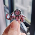 Silver elephant brooch pin with vibrant pink and AB rhinestones held in hand - Pink Purple (XZ0406-2)