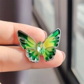Groene en gele vlinder speld met olijfgroene edelsteen en zilveren details - Kleine Groene Vlinder