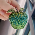 Vintage gold apple brooch featuring sparkling emerald and ruby crystal pavé settings - Green Apple (XZ0454-2 Green)