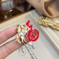 Exquisite gold zodiac horse brooch with red Fu character and sparkling zircons - Golden Horse with Fortune Brooch