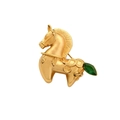 Exquisite golden horse brooch featuring a vibrant green gemstone drop and matte finish - Prosperity Tang Horse Brooch