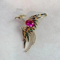 Luxuriöse Phönix Brosche mit rosa Kristall und bunter Emaille für elegante Damen - Phönix Strass Brosche - Rot