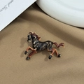 Exquisite dark brown enamel horse brooch pin with golden lines on premium fabric - Vintage Horse Brooch Brown