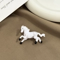 Elegant white horse zodiac brooch with enamel finish and black accents for suits - Vintage Horse Brooch White