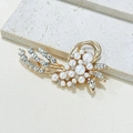 Elegante broche de perlas doradas con diamantes para abrigos y bufandas - Dorado
