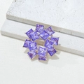 Elegante spilla circolare in argento con cristalli viola quadrati in un design a ghirlanda - Spilla Anello Doppio Strato Oro 14K Viola