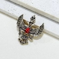 Vintage tweekoppige adelaar broche met rode strassteen en antieke zilverfinish - Goud met rode steen stijl / Goud