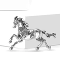 Exquisite silver horse brooch with detailed muscles and flowing mane in running pose - Silver Horse Brooch