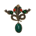 Vintage slangenspeld in antiek goud met rood-groene kralen en turquoise hanger - Antiek Goud Groene Textuur (Turquoise)