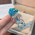 Elegante broche de medusa con cristales azul cielo y tentáculos plateados - Estilo Medusa (Plata) / Plateado
