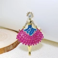 Exquisite ballet dancer brooch with vibrant multi-colored crystals and gold-plated finish - Silver Rose Red (SKU XZ1186)