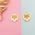 Détails de breloques chien en émail pour bijoux DIY avec bordure dorée métallique - Shiba Inu (Jaune) / Jaune