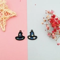 Detail of two DIY wizard hat charms with blue enamel and star glitter for jewelry making - Dark Blue with Stars/Black Border (Style 1)
