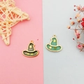 Detail of wizard hat alloy charms with yellow stars for DIY jewelry making - Cyan Green with Stars/Gold Border (Style 6)