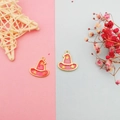 Detail view of pink wizard hat pendants with gold stars for DIY jewelry making - Pink with Stars/Gold Border (Style 7)