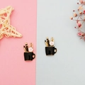 Detail of DIY floral cup charms in black enamel with white flower for earrings - Black