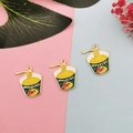 Detail of creative enamel noodle cup pendants with yellow noodles and green cup design - Cup Noodles Green
