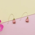 Detail of tulip petal earring charms with pink enamel finish and gold metal hooks - Pink