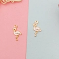 Close-up of pink flamingo enamel charms with gold plating for DIY jewelry making - Flamingo (YZ427) / White