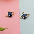 Detail of star and moon alloy charms with blue oil drip finish for DIY jewelry making - Blue Celestial Planet