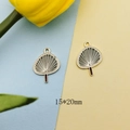 Macro view showing 15x20mm gold-plated fan charm with blue enamel for DIY jewelry - 15x20mm / Light Green