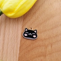 DIY black cat charm in alloy oil drip with pink ears for earrings and necklace - Black Cat Head