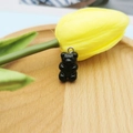 Glossy black gummy bear resin charm with silver loop for DIY jewelry making - Solid Black