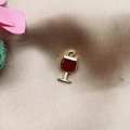 Detail of red and white enamel wine glass charm in gold alloy for DIY jewelry making - Goblet