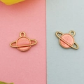 Pink and gold Saturn planet charm pendants with glitter oil drip finish for DIY jewelry - Pink Celestial Planet