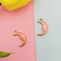 Pink enamel moon and star pendant charms in gold plating for DIY jewelry making - Pink Moon Face