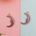 Golden alloy moon charm with purple enamel finish and small star detail for jewelry DIY - Purple Moon Face