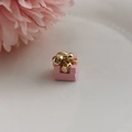 Pink enamel gift box charm with golden bow for DIY jewelry making and bracelet crafts - Pink