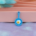 Miniature blue frying pan pendant with egg detail for DIY jewelry making and crafts - Light Blue