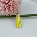 Faux suede tassel charm in bright yellow with a golden cap for DIY keychain accessories - Yellow