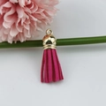 Fuchsia faux suede tassel with gold metal cap for DIY keychains and bags - Rose Red